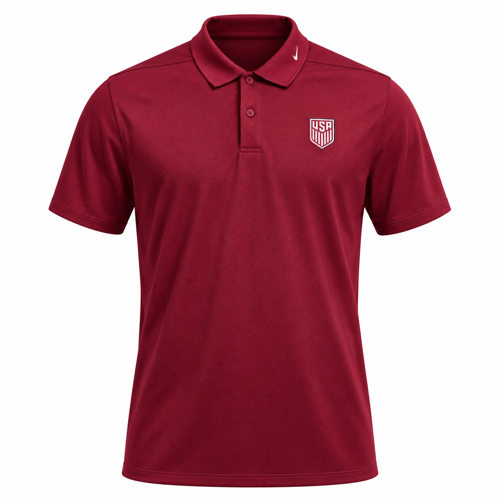 USA 2026 red travel polo shirt front