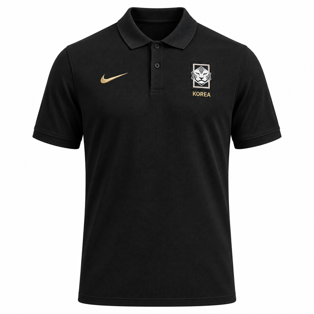South Korea 2026 travel polo shirt front in black