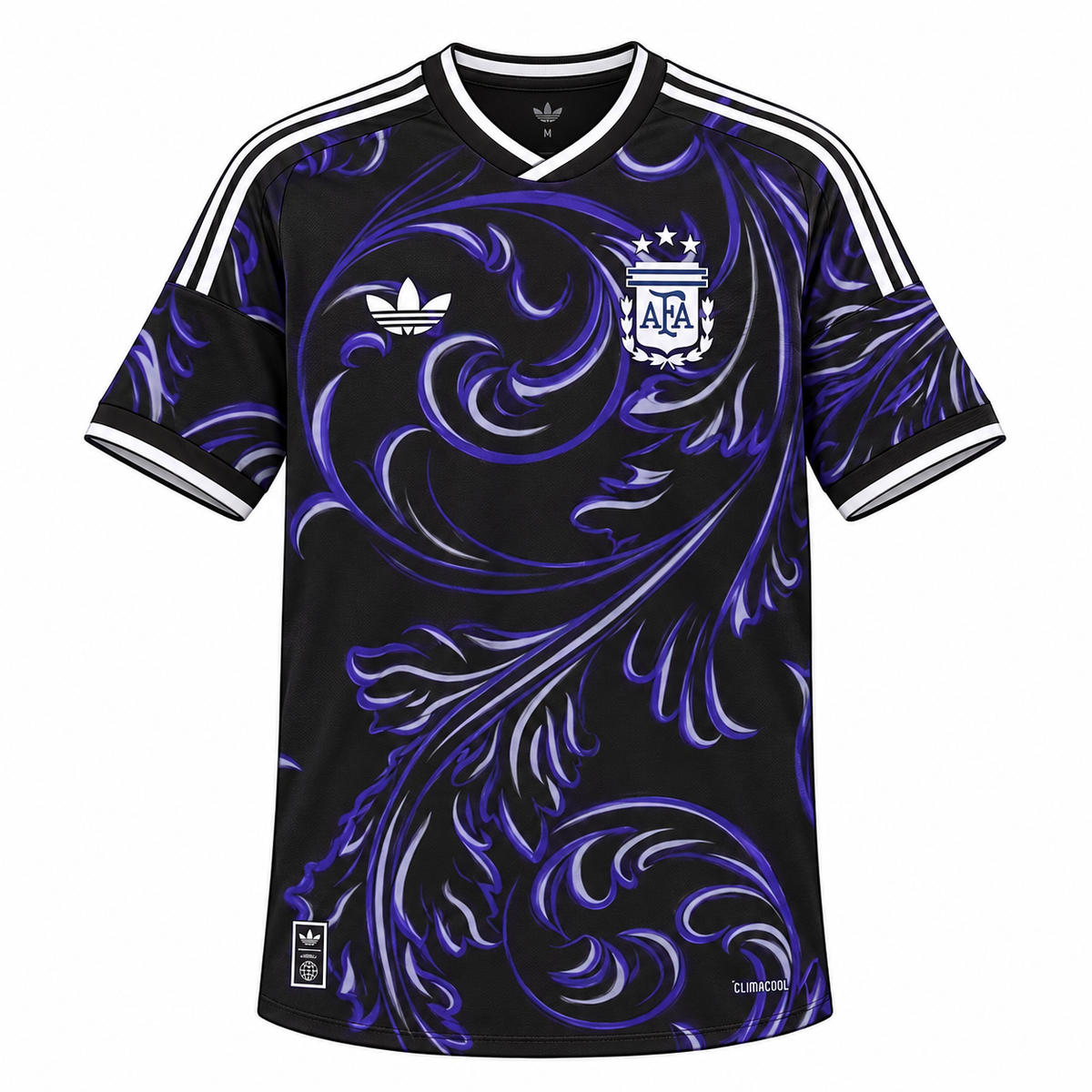 Argentina 2026-27 away shirt front, black with purple swirls