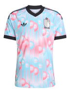 Belgium 2026 away shirt front, sky blue with pink ball print