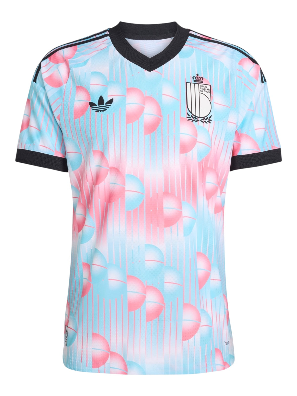 Belgium 2026 away shirt front, sky blue with pink ball print