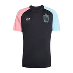 Belgium 2026 pre-match away shirt front, black with pink and blue sleeves