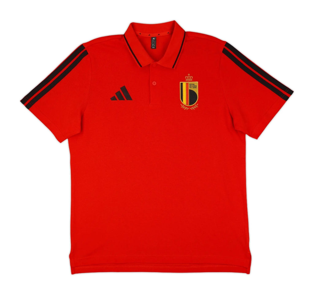 Belgium 2026 red travel polo shirt front with black stripes