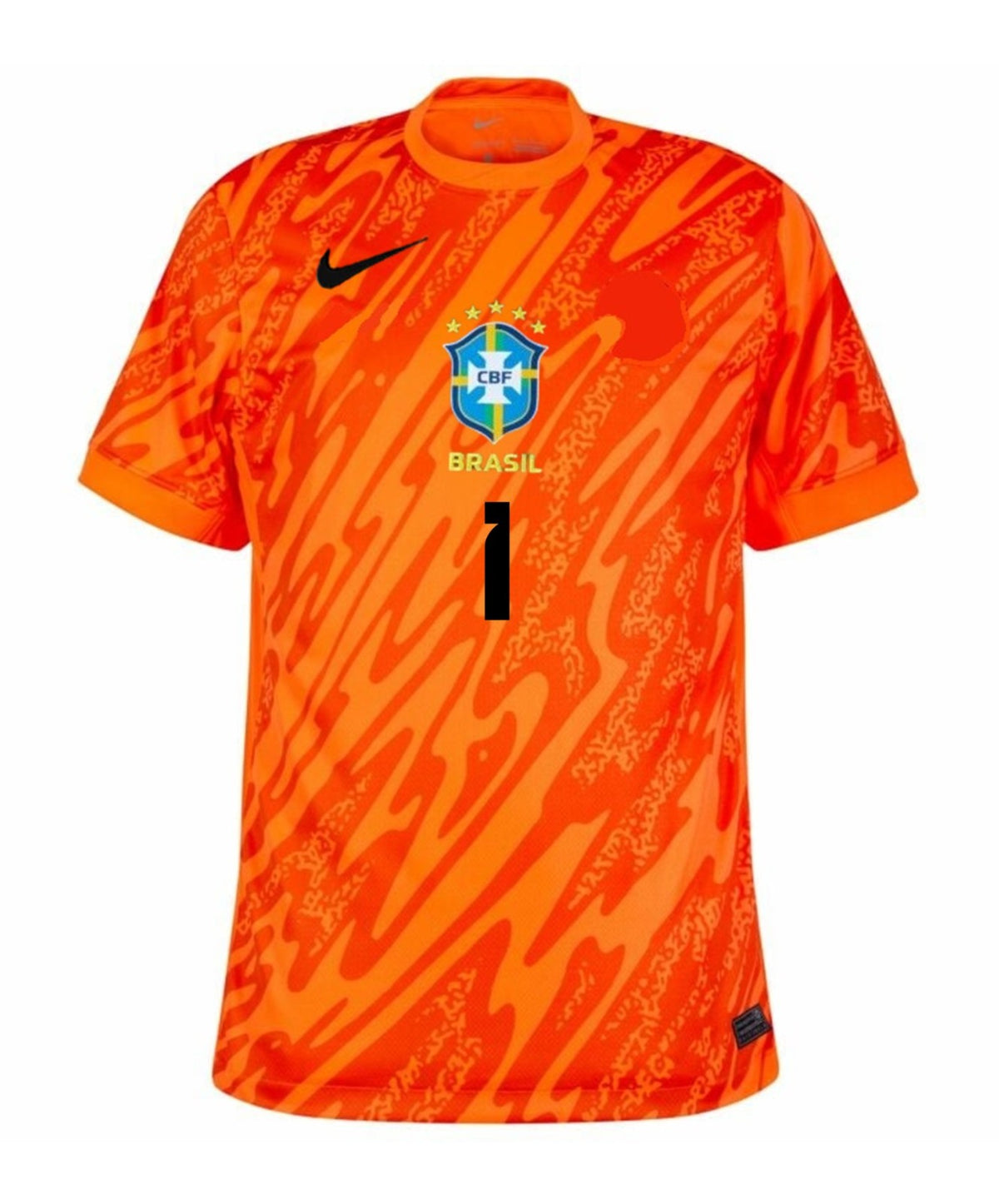 Brazil 2025 orange goalkeeper shirt front with number 1