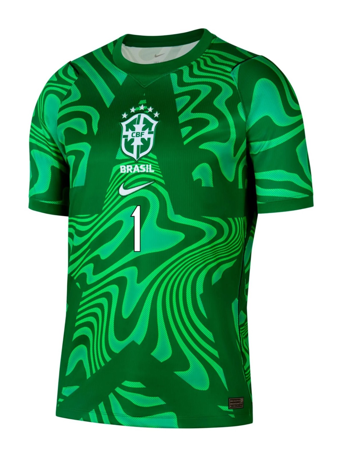 Brazil 2026 green swirl goalkeeper shirt front with number 1