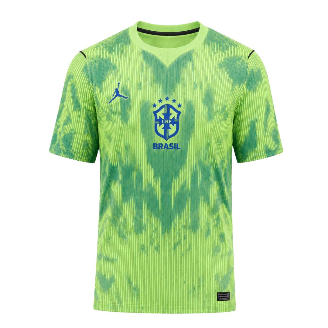 Brazil 2026 lime goalkeeper shirt front with blue crest