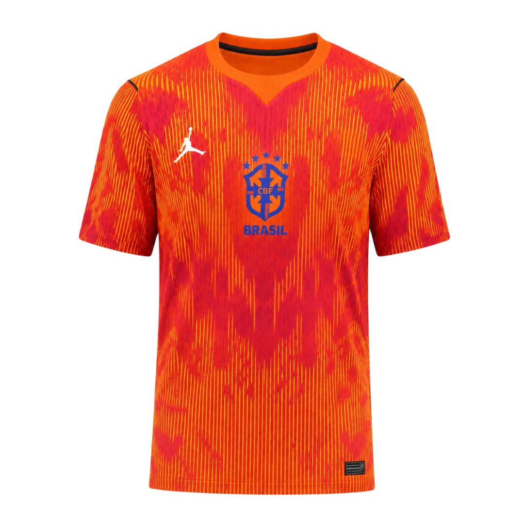 Brazil 2026 orange goalkeeper shirt front with blue crest