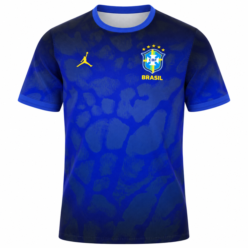 Brazil 2026 pre-match away shirt front, royal blue with cell print