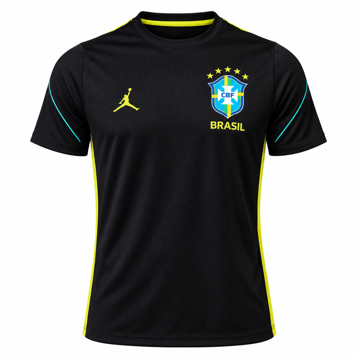 Brazil 2026 black training shirt front with yellow side stripes