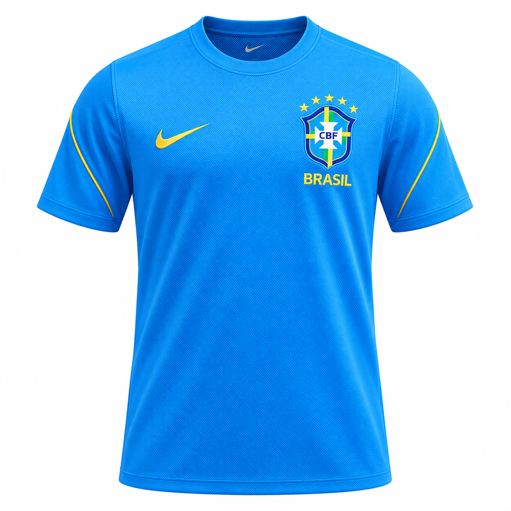 Brazil 2026 blue training shirt front with yellow piping