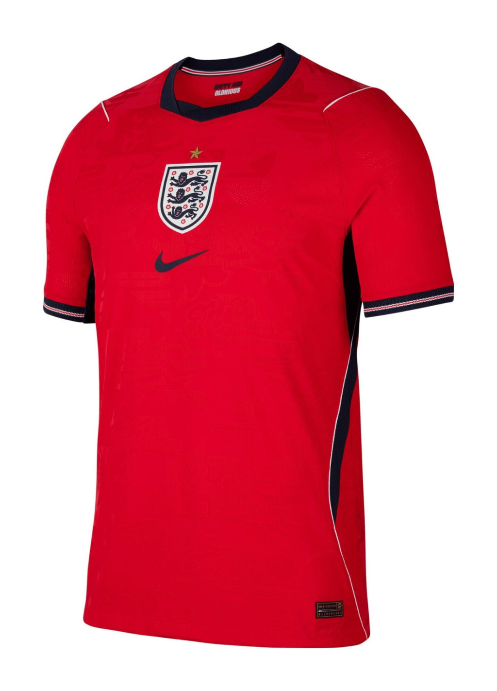 England 2026 away shirt front, red with navy trim