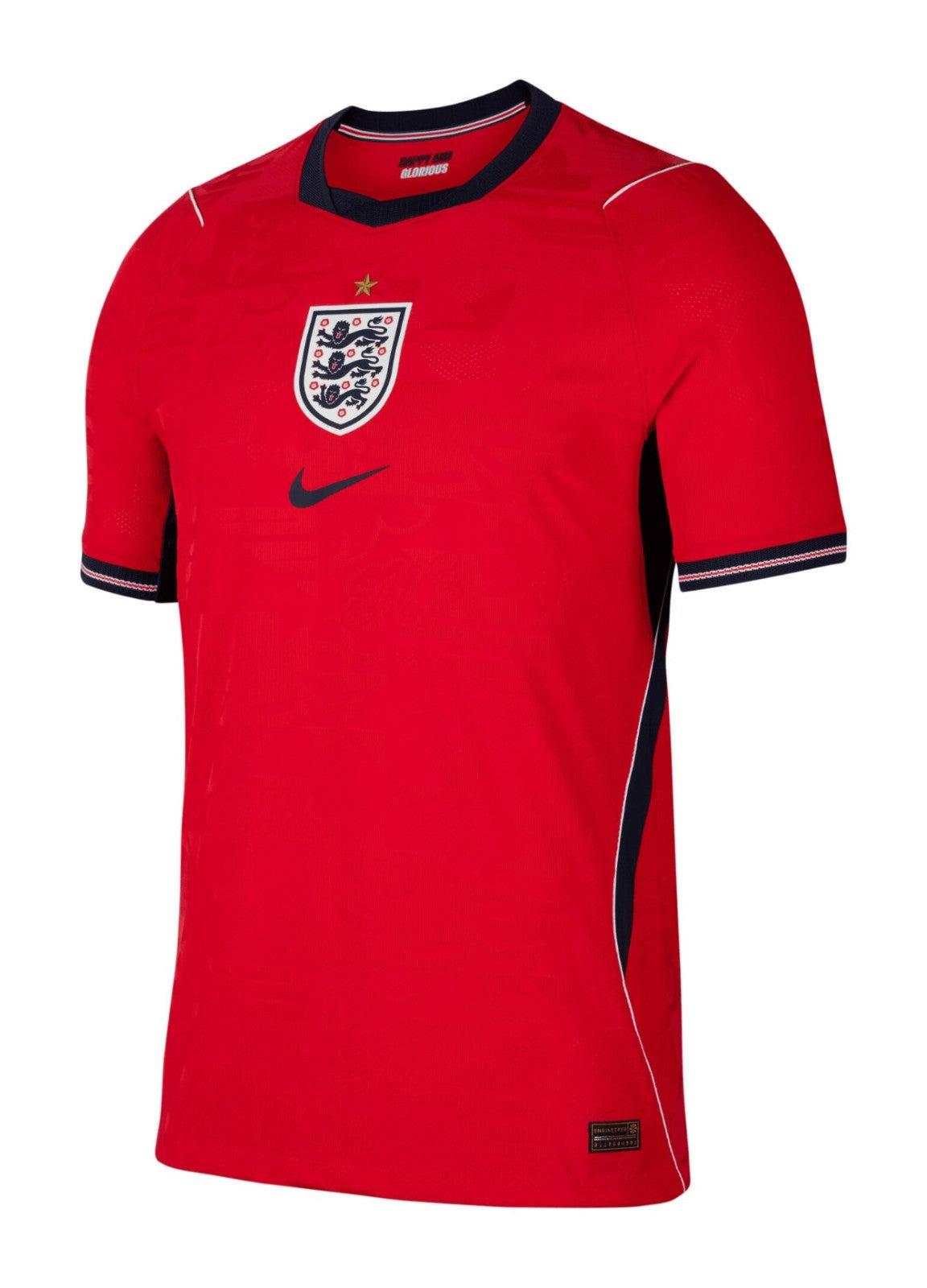 England 2026 away shirt front, red with navy trim