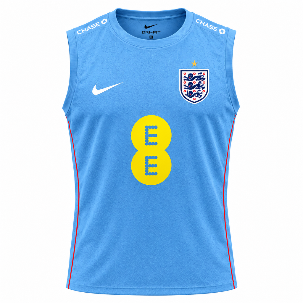 England 2026 training vest front, sky blue with EE sponsor