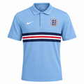 England 2026 travel polo shirt front, sky blue with chest stripes