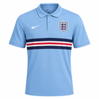 England 2026 travel polo shirt front, sky blue with chest stripes