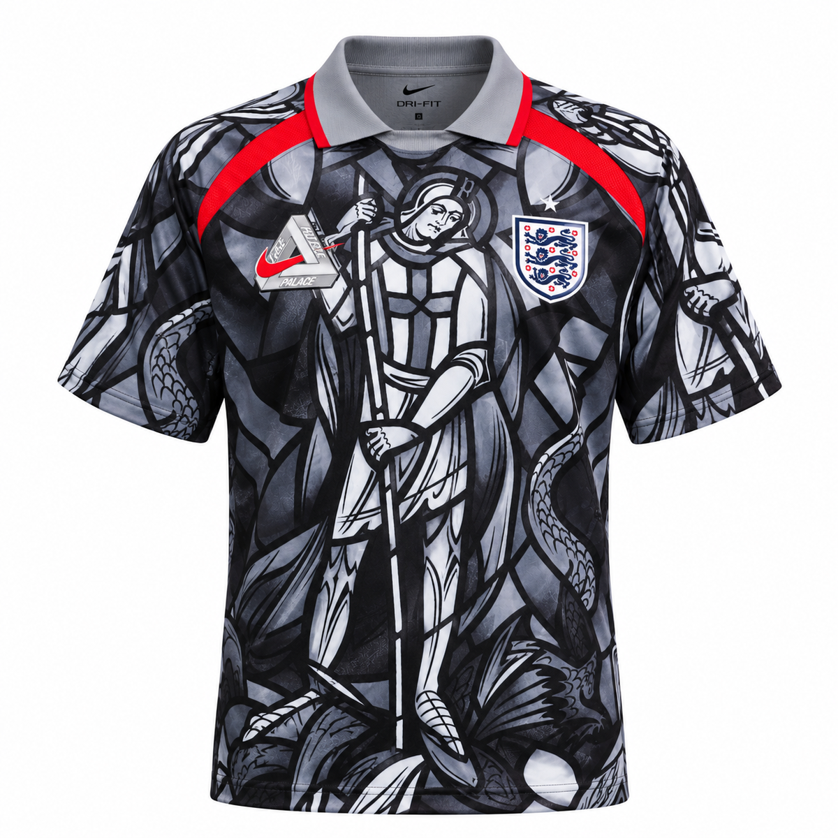 England 2026 graphic travel shirt front with black and white print