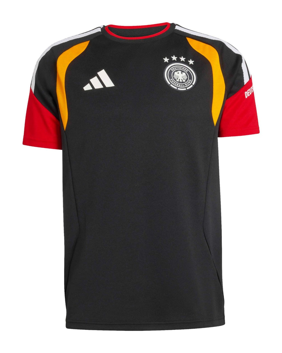 Germany 2026 black training shirt front with red and gold sleeves