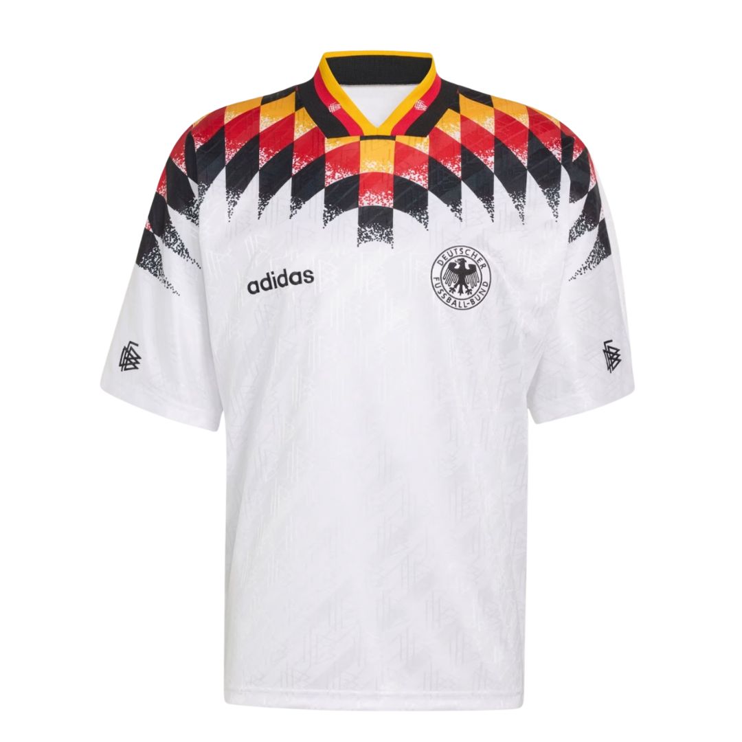 Germany 2026 white retro travel shirt front with zigzag shoulders