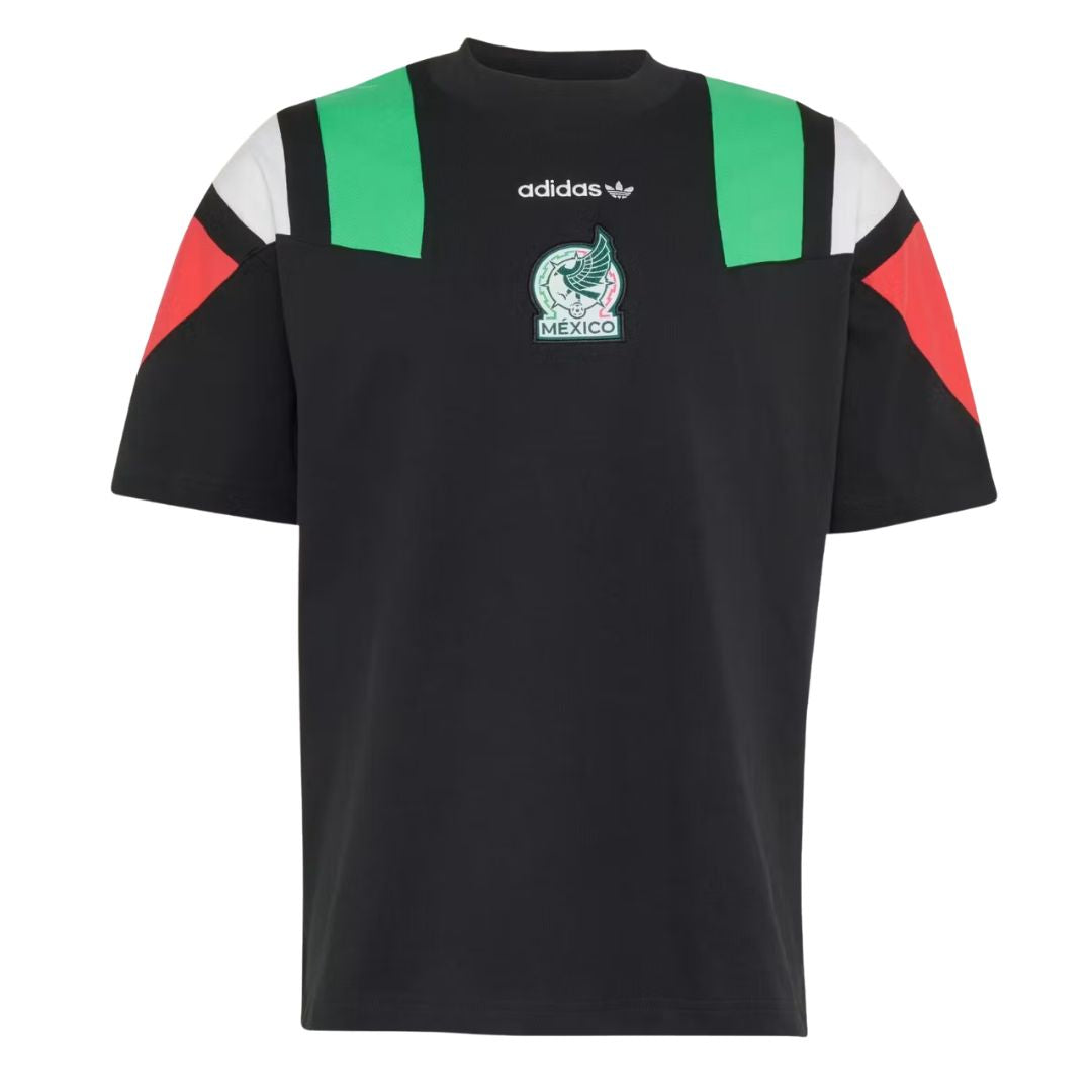 Mexico 2026 black travel jersey front with tricolour panels