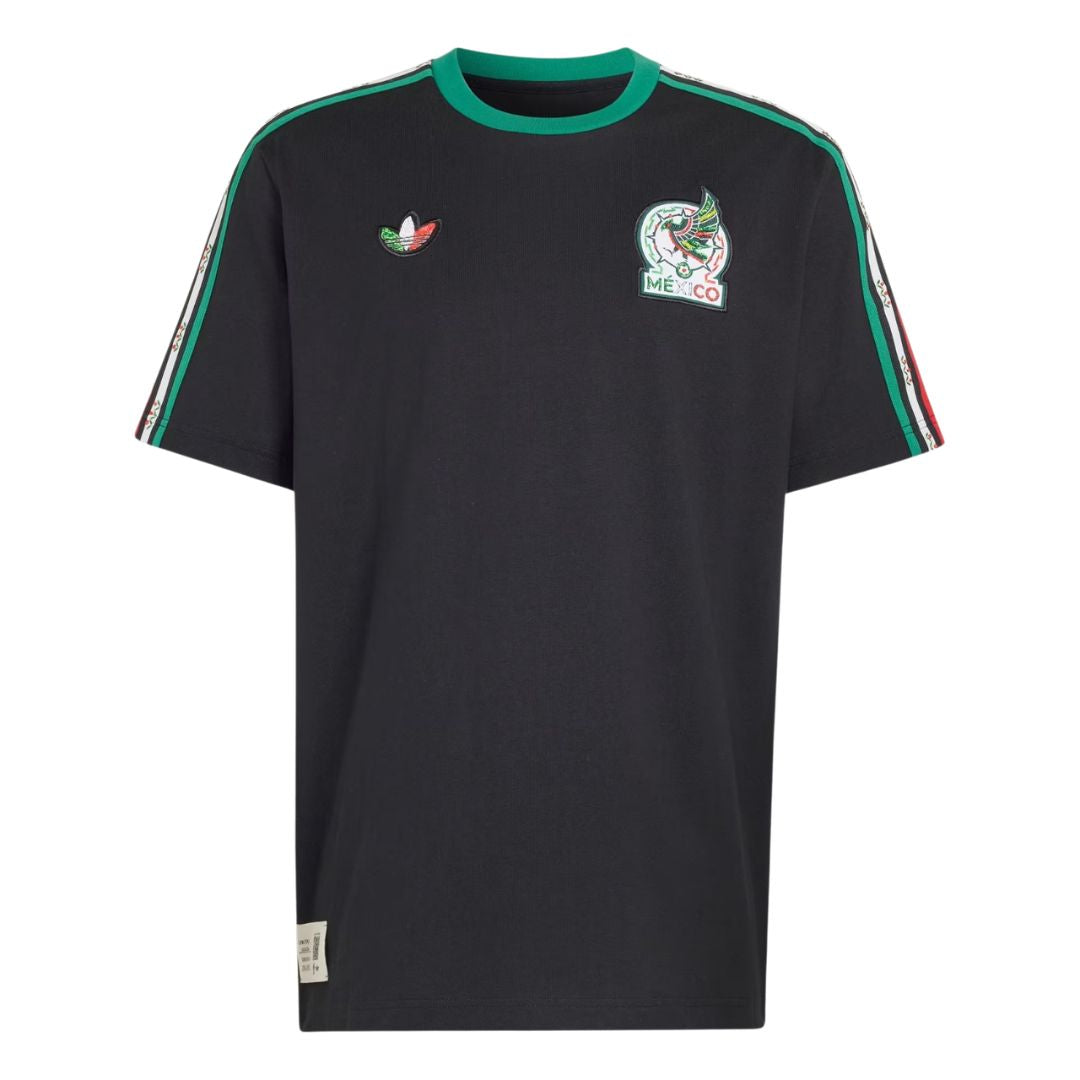 Mexico 2026 black travel shirt front with green stripes