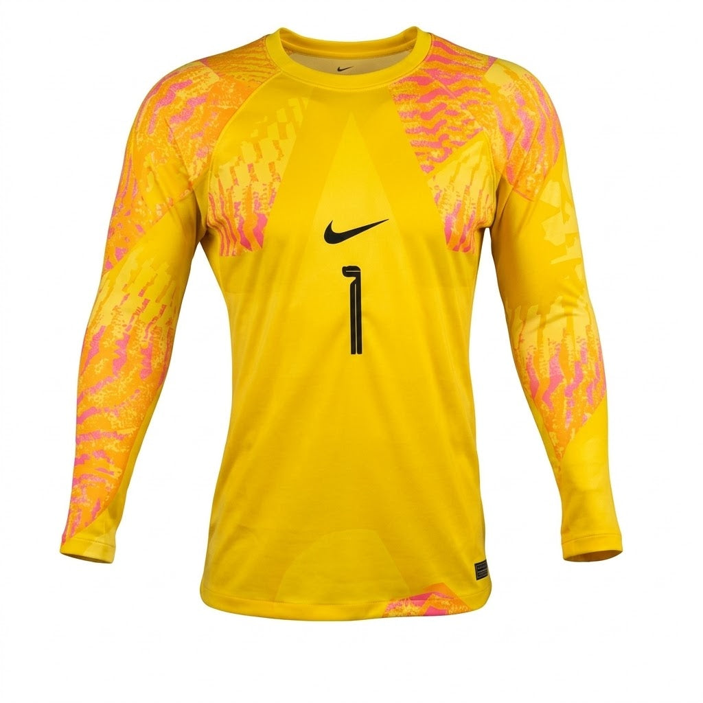Netherlands 2026 yellow long sleeve goalkeeper shirt front with number 1