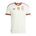 Spain 2026-27 away shirt front, off-white with burgundy and gold trim
