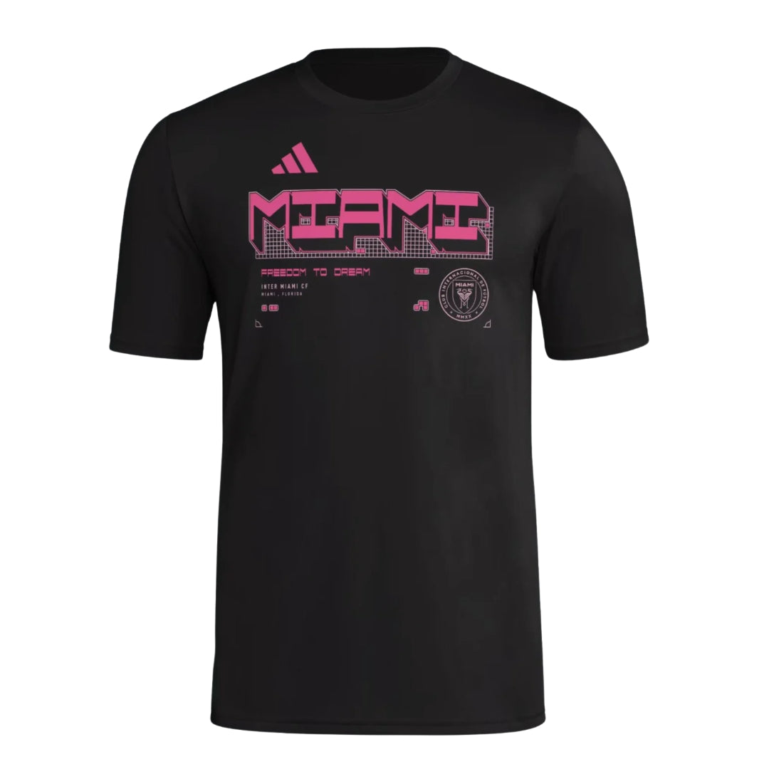 Inter Miami 2026 travel shirt front, black with pink graphic