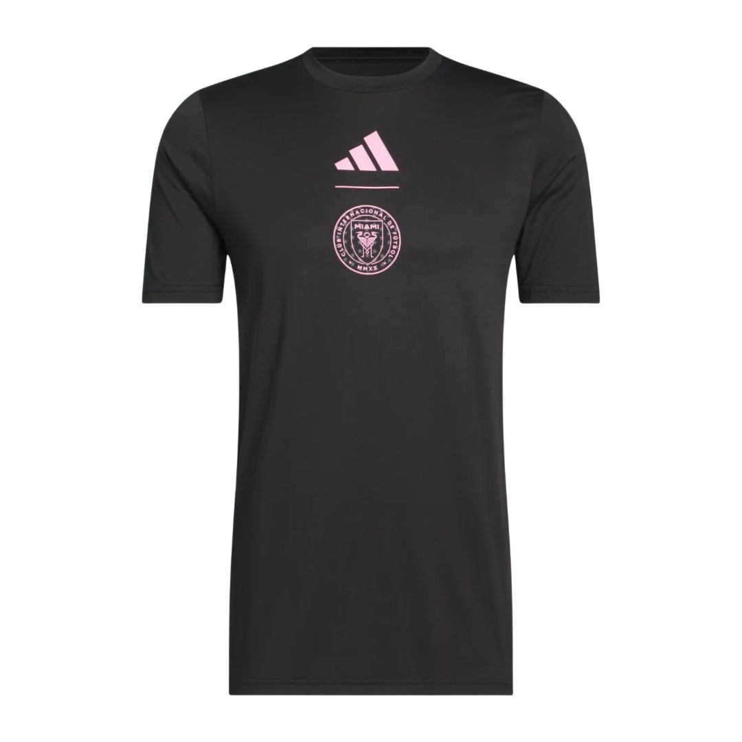 Inter Miami 2026 black travel shirt front with pink crest