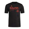 New England Revolution 2026 black travel shirt front with red REVOLUTION graphic