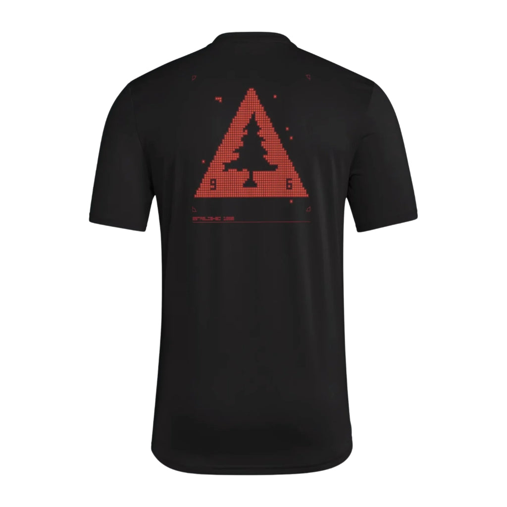 New England Revolution 2026 black travel shirt back with red pine tree