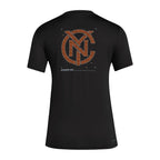 New York City FC 2026 black travel shirt back with NYC monogram