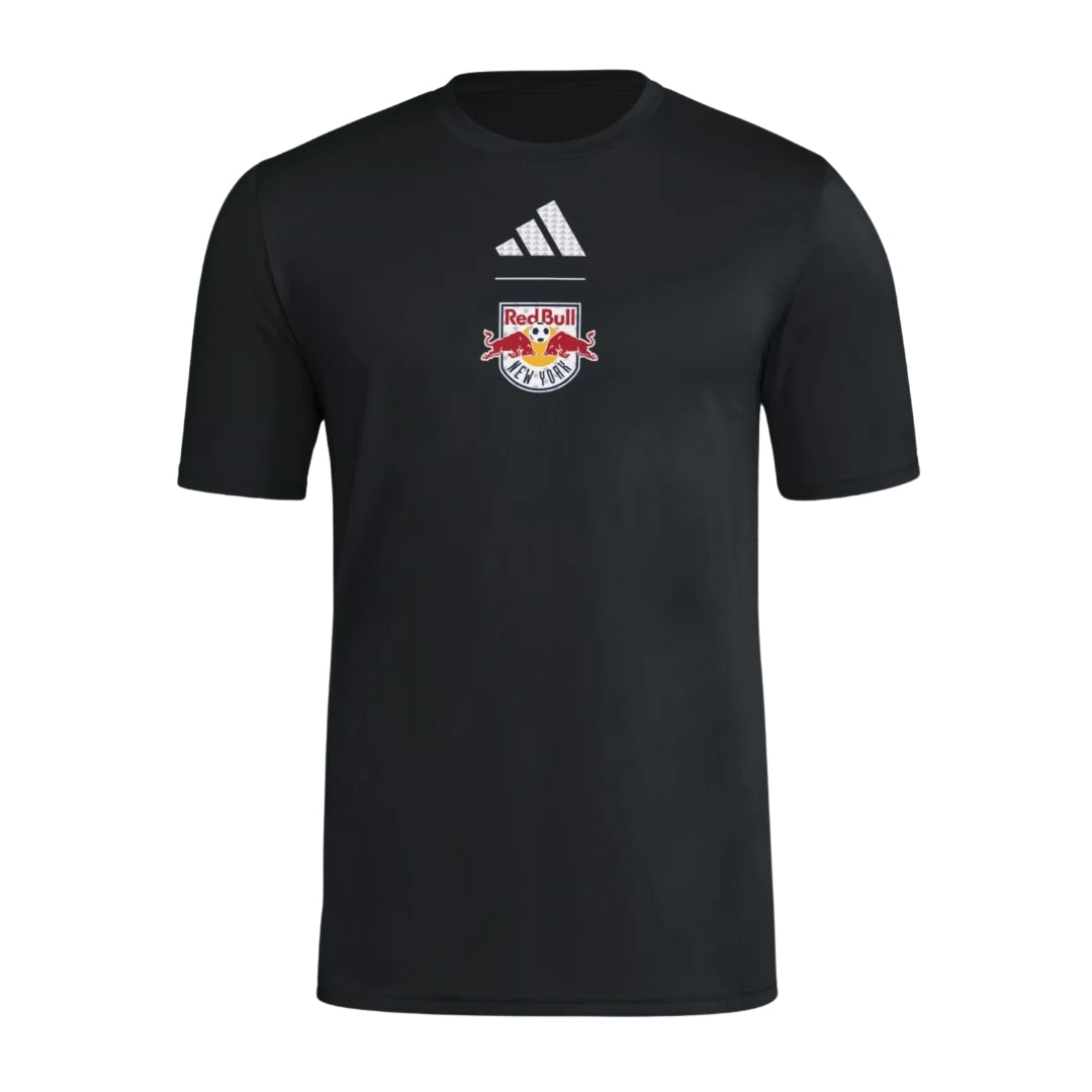 New York Red Bulls 2026 black travel shirt front with club crest