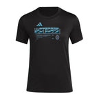 Vancouver Whitecaps 2026 black travel shirt front with blue WHITECAPS graphic
