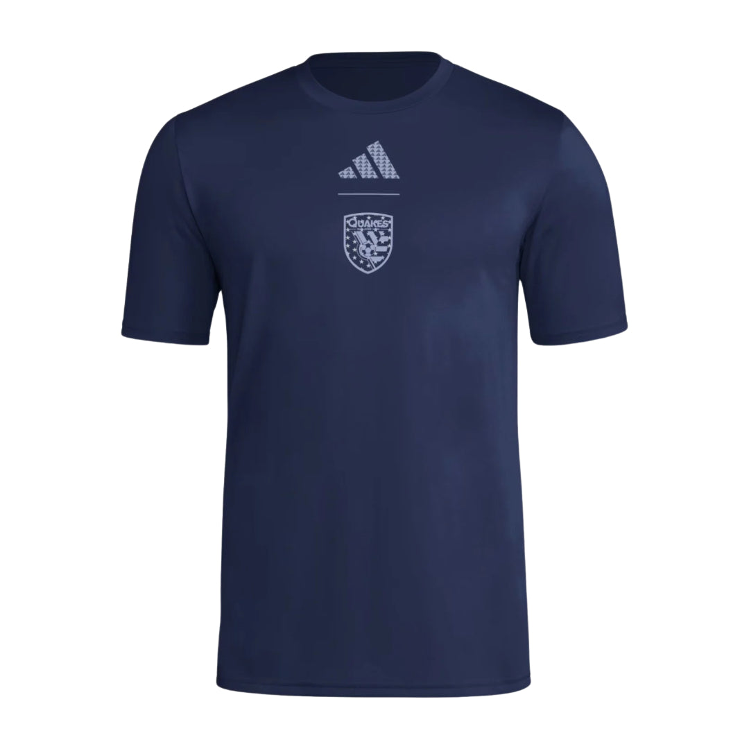 San Jose Earthquakes 2026 navy travel shirt front with club crest
