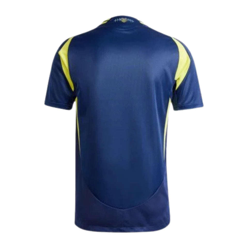 Nashville SC 2026 away shirt back view, navy with heart soundwave collar