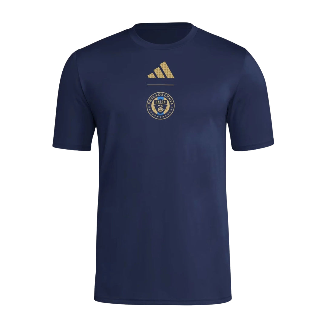 Philadelphia Union 2026 navy travel shirt front with small club crest
