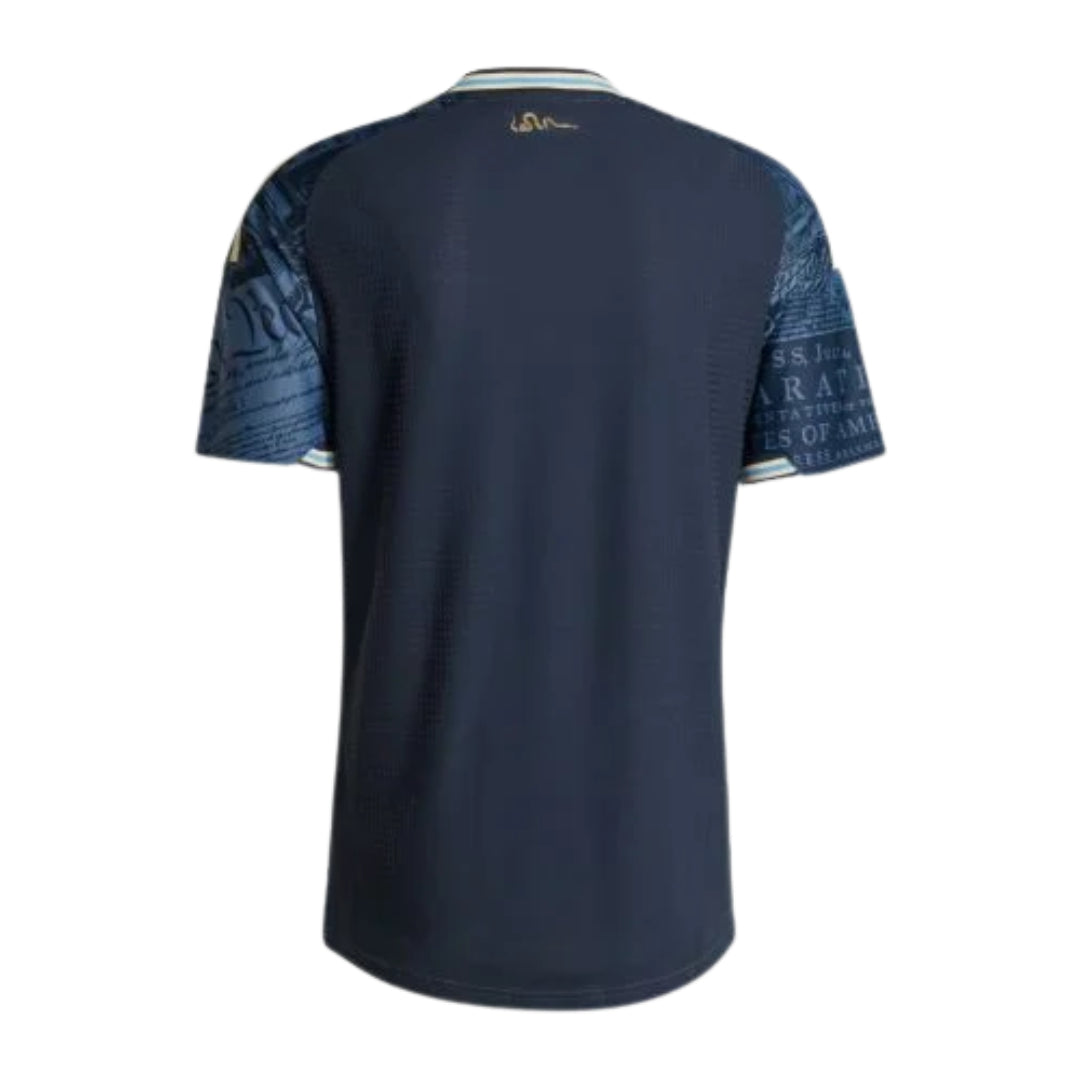 Philadelphia Union 2026 home shirt back view, navy with Join or Die snake detail