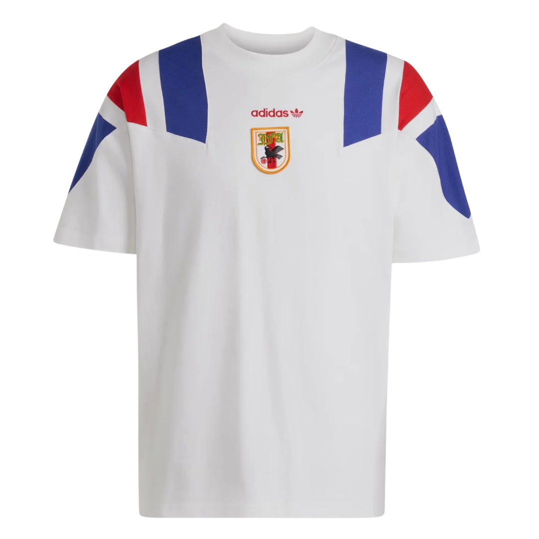 Japan 2026 white travel shirt front with red and blue panels