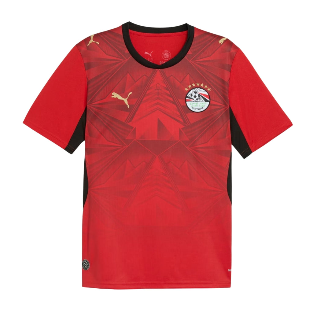 Egypt 2026 home shirt front, red with pyramid pattern
