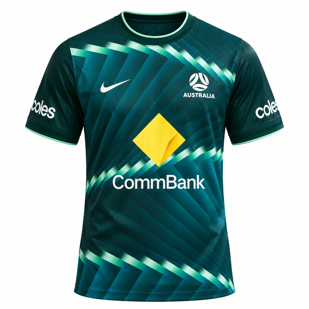 Australia 2026 pre-match shirt front, dark green with CommBank sponsor
