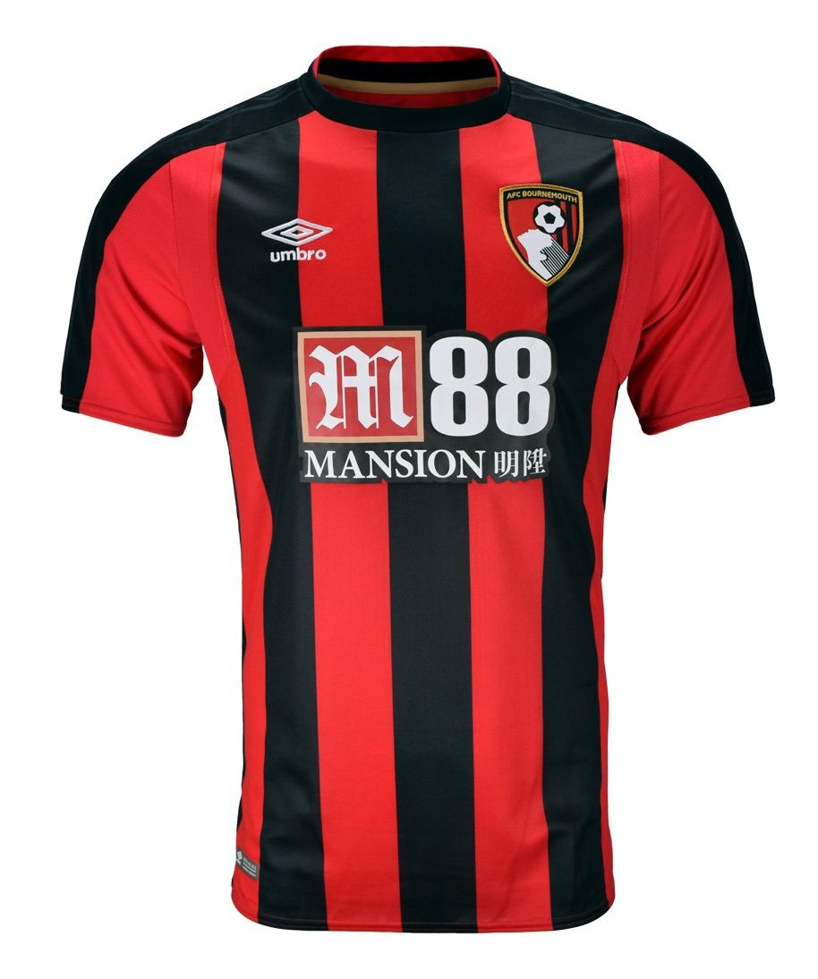 AFC Bournemouth 2017-18 home shirt front in red and black stripes