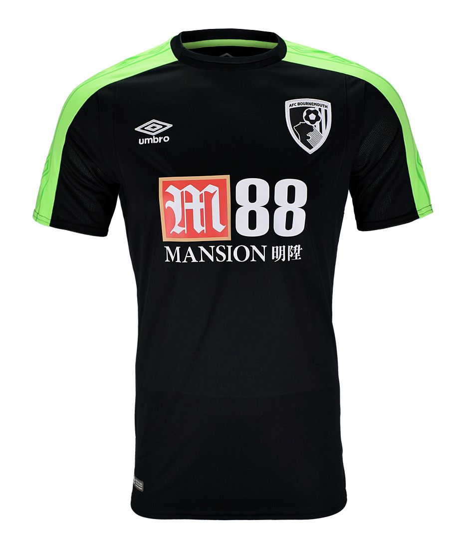AFC Bournemouth 2017-18 third shirt front in black with lime shoulders