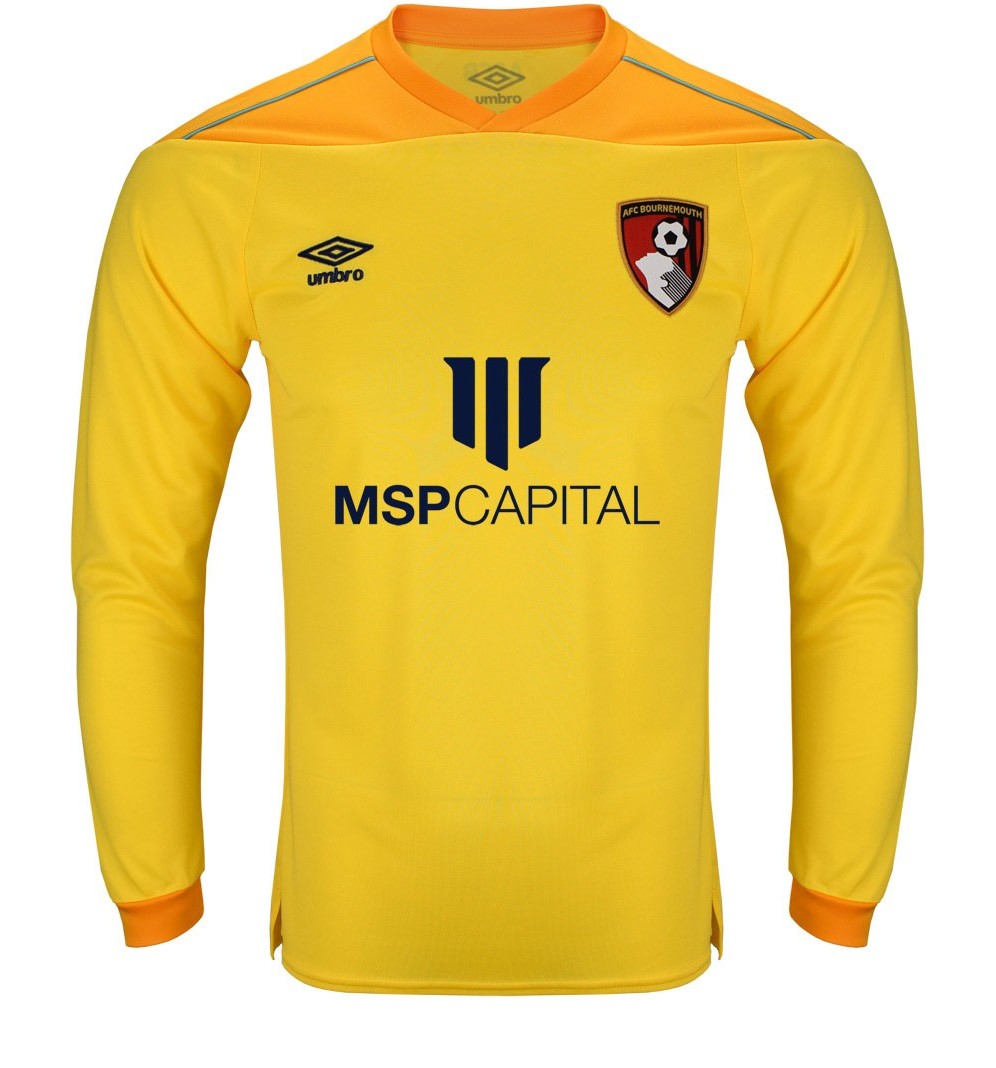 AFC Bournemouth 2020-21 goalkeeper home shirt front in yellow, long sleeve