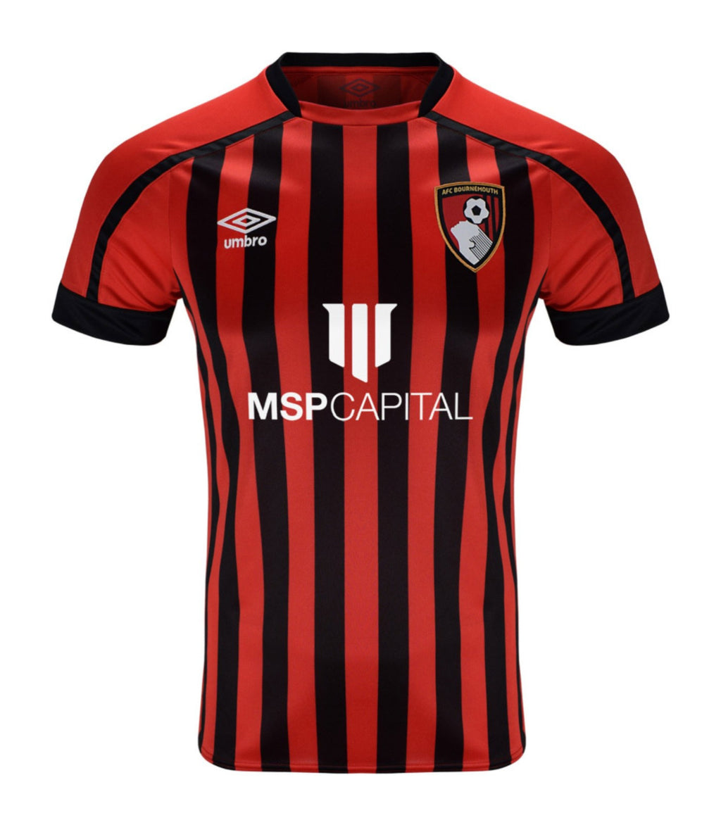 AFC Bournemouth 2021-22 home shirt front in thin red and black stripes