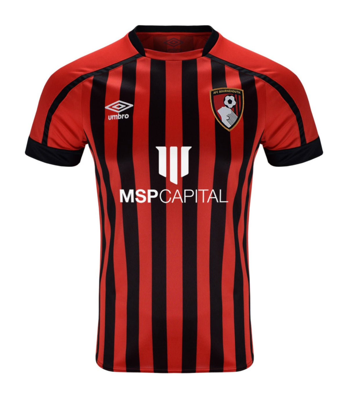 AFC Bournemouth 2021-22 home shirt front in thin red and black stripes