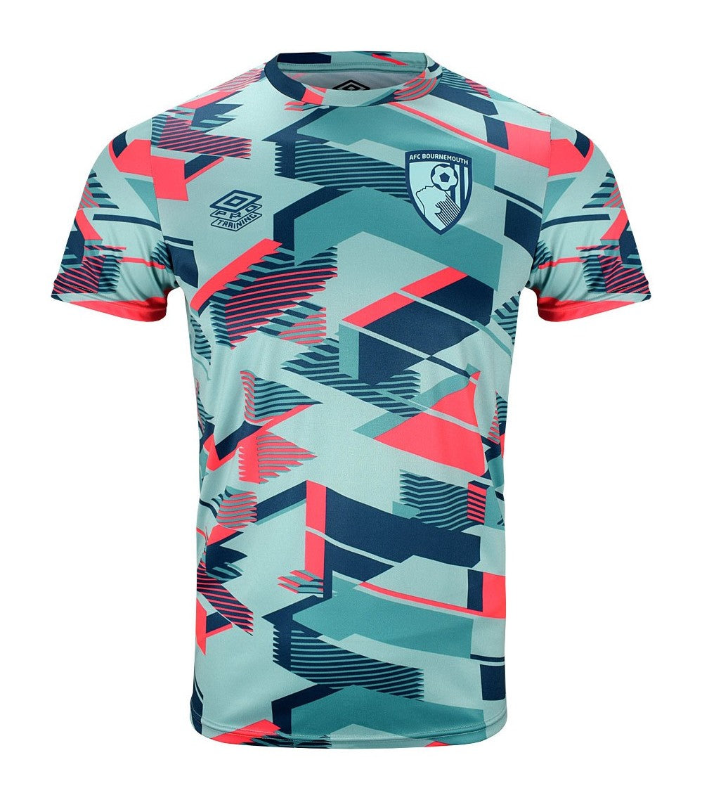 AFC Bournemouth 2023-24 pre-match shirt front in mint and coral