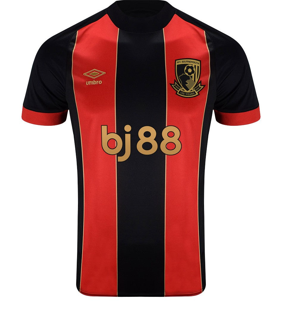 AFC Bournemouth 2024-25 anniversary shirt front with gold anniversary crest