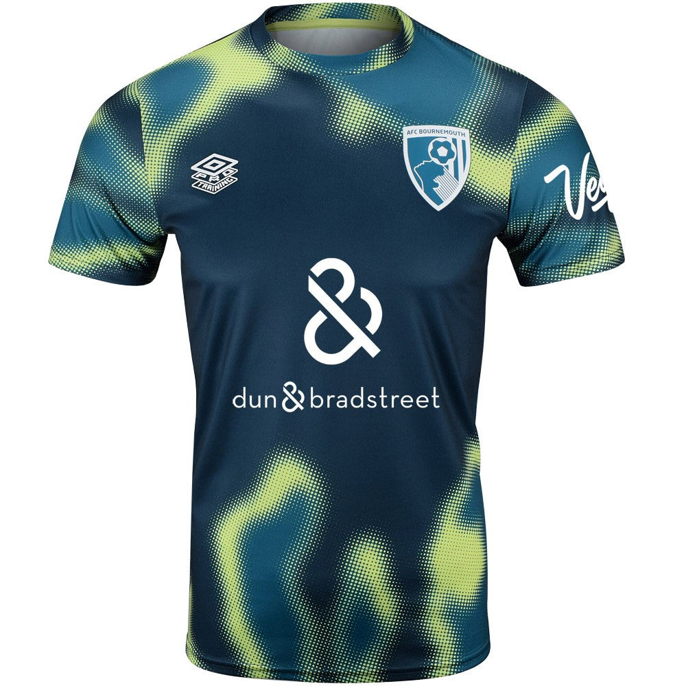 AFC Bournemouth 2024-25 green pre-match shirt front in teal with lime swirls