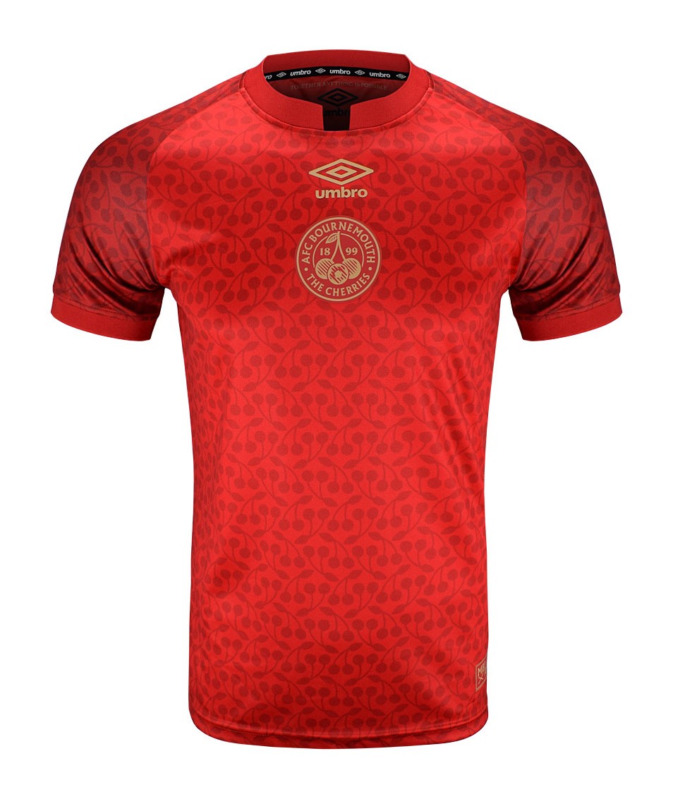 AFC Bournemouth 2024-25 pre-season away shirt front in red with gold crest