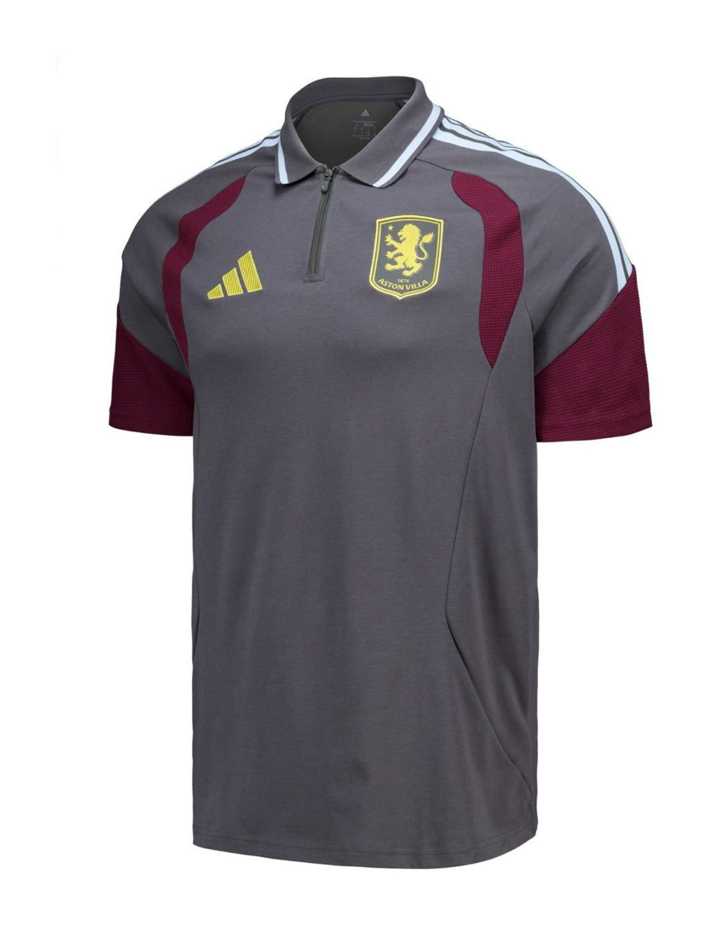 Aston Villa 2026-27 dark grey travel polo front with claret sleeves